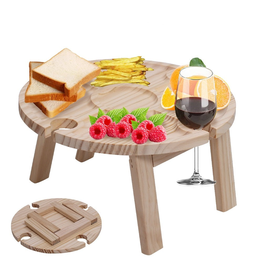 PicnicMate - Sammenleggbart piknikbord i tre med vinglass- og flaskeholdere