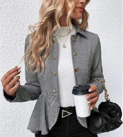 Victoria - Peplumjakke med houndstooth-mønster og knappefront