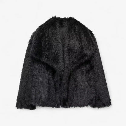 Nathalie – Fuskepelsfrakk med Lange Ermer og Løs Passform