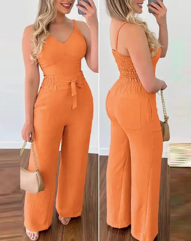 Ruby - Jumpsuit med vidde ben med smocked midje