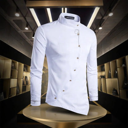 Eric - Moderne langermet skjorte med stående krage og asymmetriske knapper