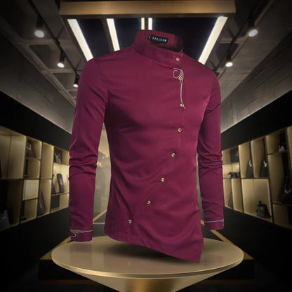 Eric - Moderne langermet skjorte med stående krage og asymmetriske knapper