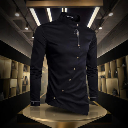 Eric - Moderne langermet skjorte med stående krage og asymmetriske knapper