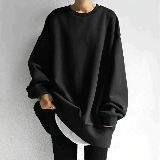 Patricia - Oversized genser med rund hals og nedslitte skuldre