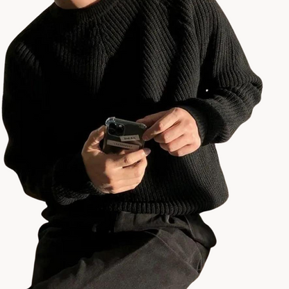 Henry - Varm, langermet genser med rund hals og ribbestrikk