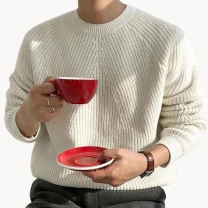 Henry - Varm, langermet genser med rund hals og ribbestrikk