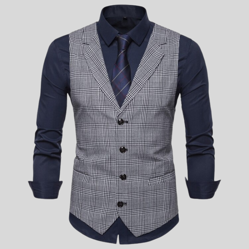 Steven - Slim fit rutete vest med knappe lukking og welt lommer