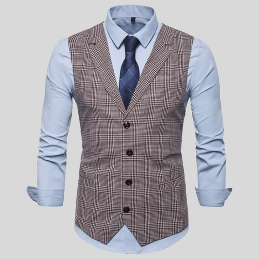 Steven - Slim fit rutete vest med knappe lukking og welt lommer