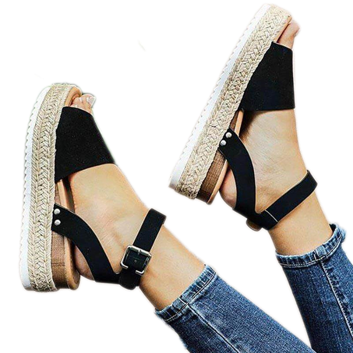 StrideUp - Espadrillesandaler med plattform og justerbar ankelrem
