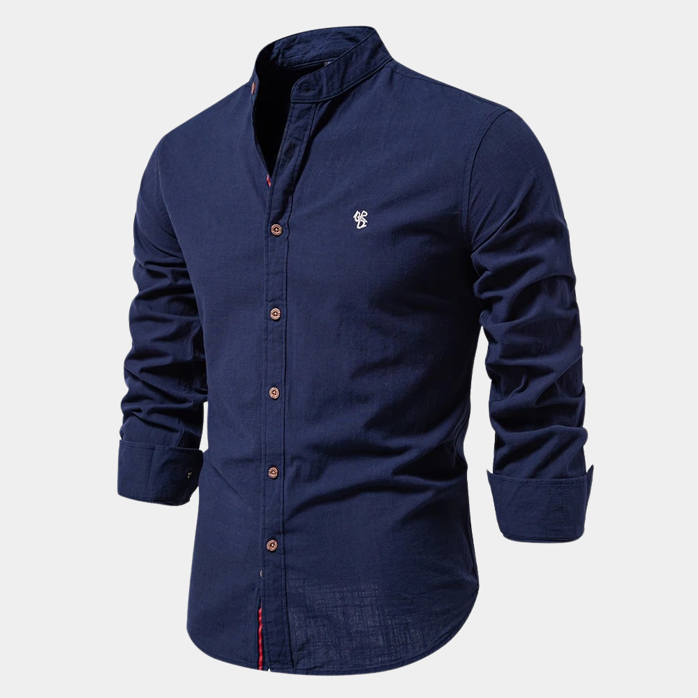 William - Mandarinkrage skjorte med smal passform og brodert logo