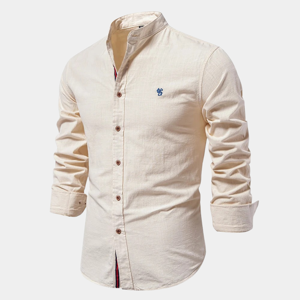 William - Mandarinkrage skjorte med smal passform og brodert logo