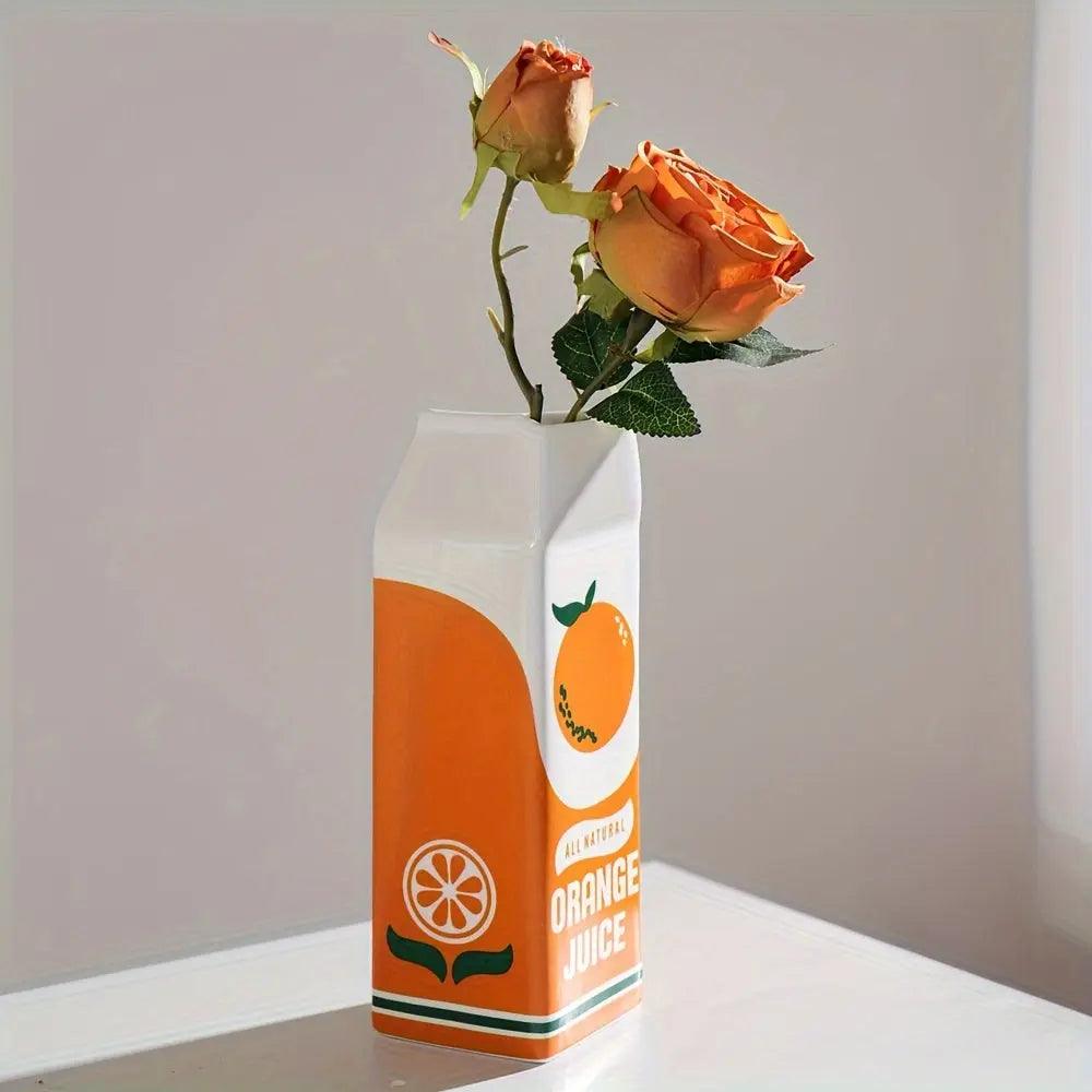 JuiceCart - Retro appelsinjuice-kartong-inspirert vase for finurlig hjemmeinnredning