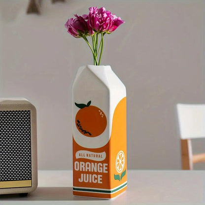 JuiceCart - Retro appelsinjuice-kartong-inspirert vase for finurlig hjemmeinnredning