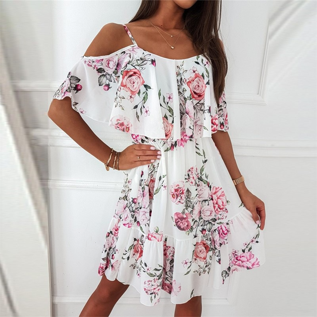 Lena - Kjole med stropper og off-shoulder med en flatterende silhuett