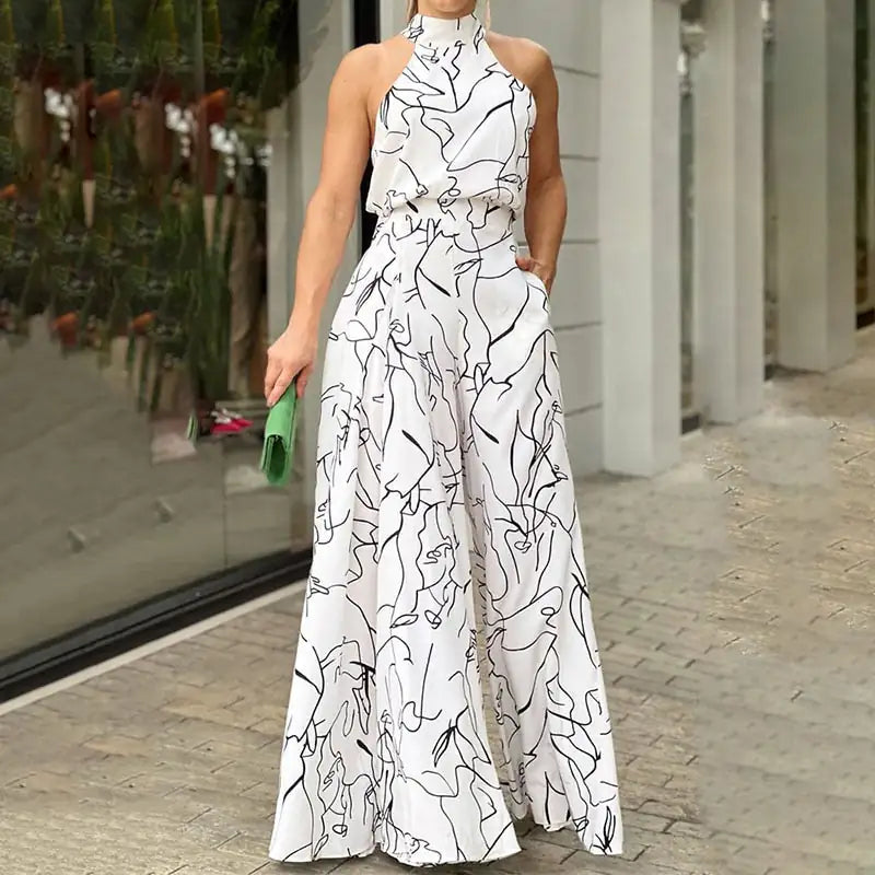 Ava - Elegant ermeløs jumpsuit med ermeløs halter for enhver anledning