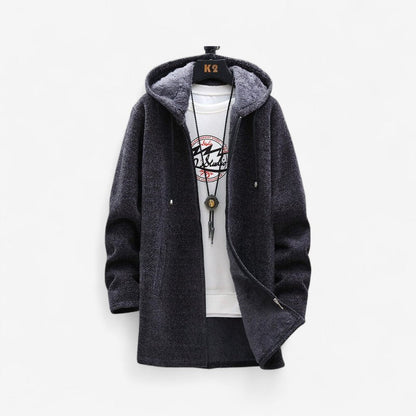 David – Langermet Hettejakke med Glidelås og Sidelommer