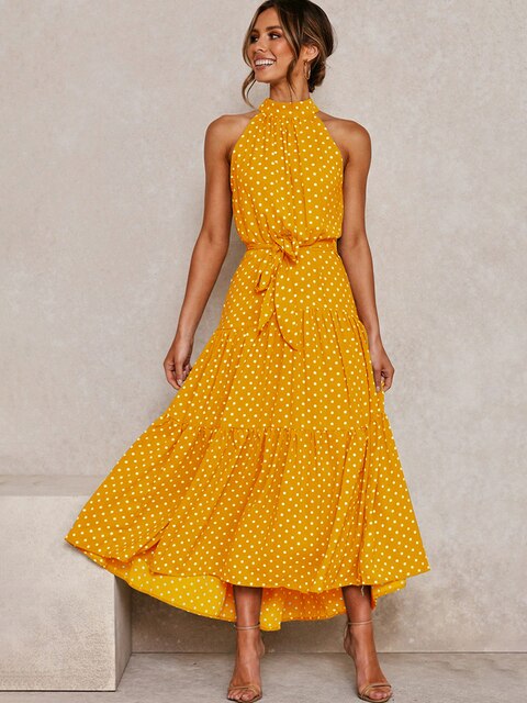 Lily - Halterhalsdesign Kjole med polka prikker
