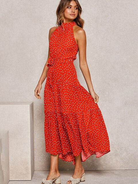 Lily - Halterhalsdesign Kjole med polka prikker