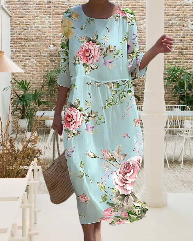 Emma - Klassisk Kjole Med Blomstertrykk