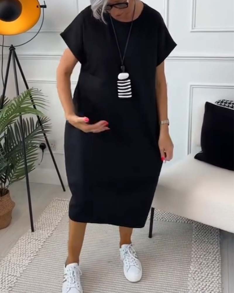 Janice - Casual A linje kjole med korte ermer og sidelommer