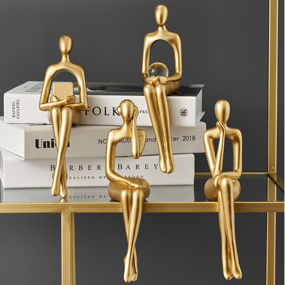 GoldenVibe - Abstrakt tenker gyllen statue for hjemmedekorasjon
