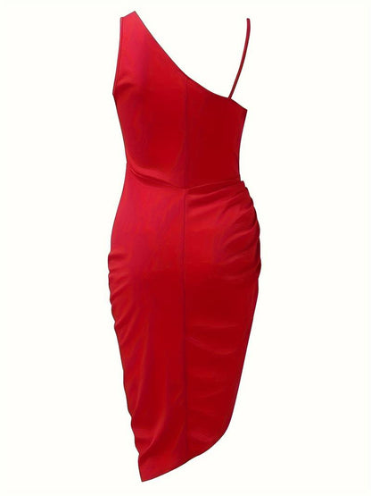 Abigail - Asymmetrisk cocktailkjole med én skulder og paljettoverdel