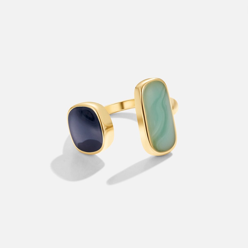 ClassicGleam - 18K Gullbelagt retro firkantet ring med oljedryppende design