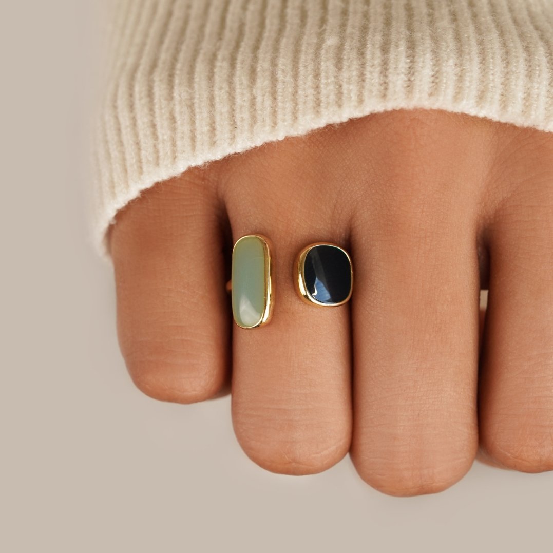 ClassicGleam - 18K Gullbelagt retro firkantet ring med oljedryppende design