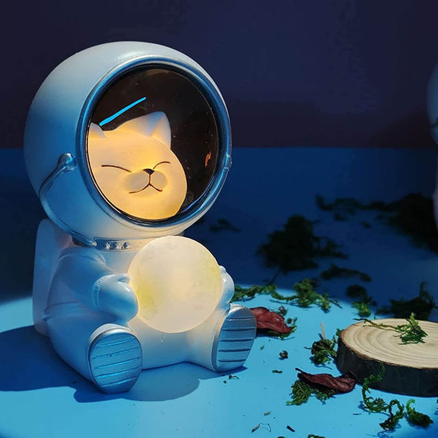 SpacePals - Søt LED- nattlampe med astronaut som kjæledyr og måne som skifter farge