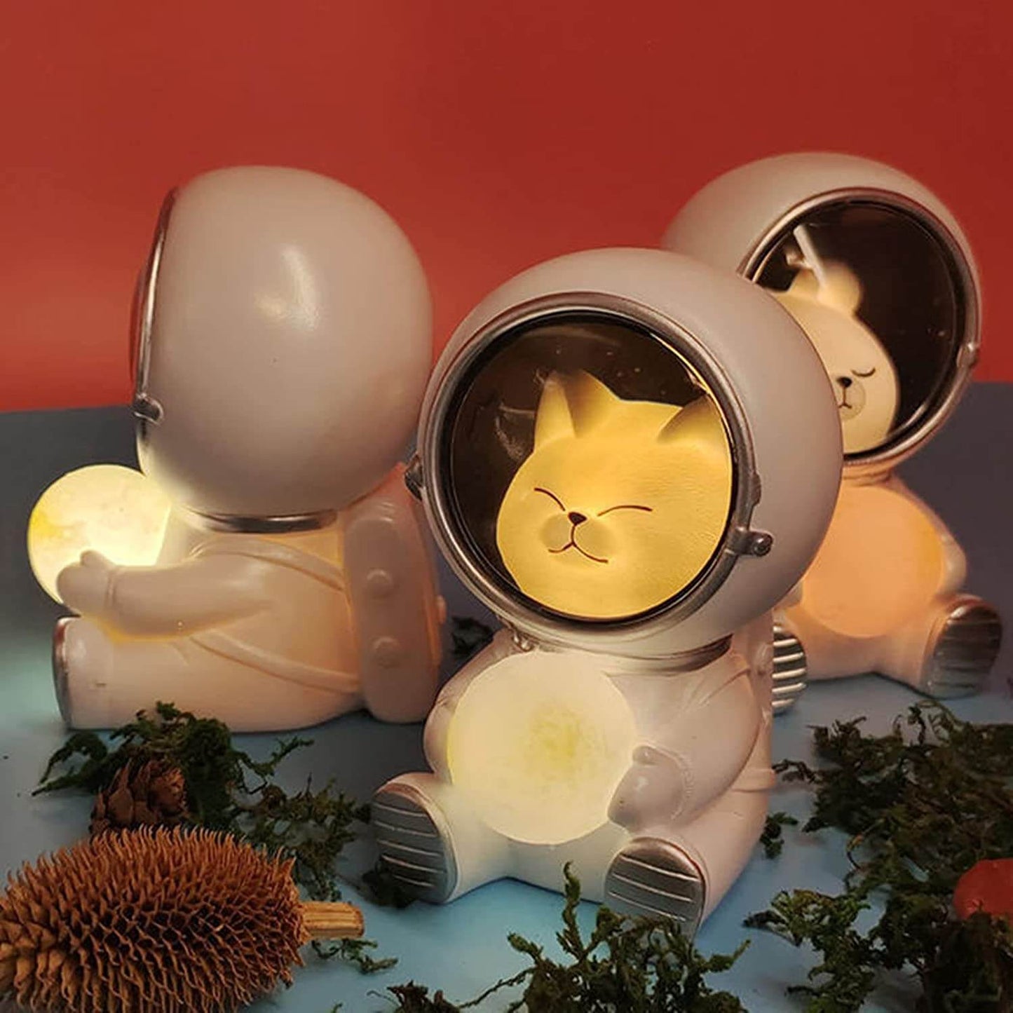 SpacePals - Søt LED- nattlampe med astronaut som kjæledyr og måne som skifter farge