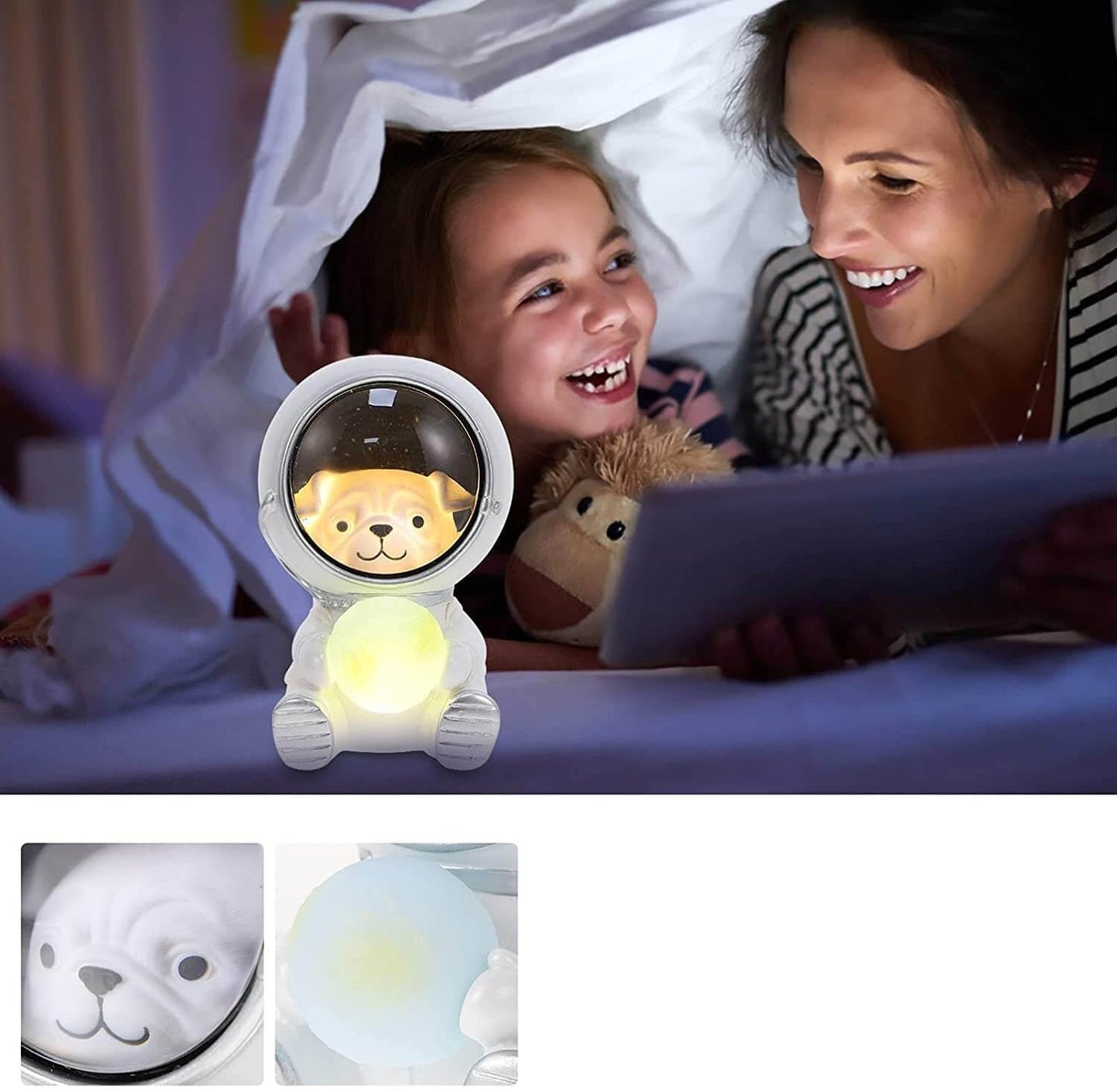 SpacePals - Søt LED- nattlampe med astronaut som kjæledyr og måne som skifter farge