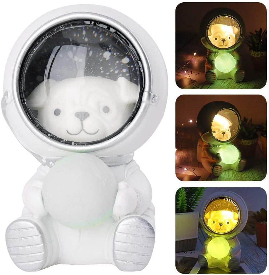 SpacePals - Søt LED- nattlampe med astronaut som kjæledyr og måne som skifter farge