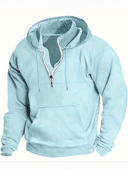 Henrik – Koselig Langermet Half-Zip Hoodie Med Framlommer