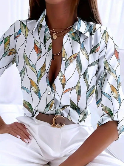 Alina – Stilig bluse med lange ermer og trykt mønster