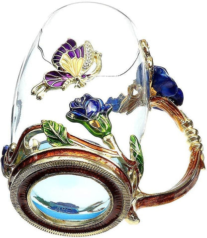 CrystalRose - Luksuriøst blå rose krystall krus med matchende skje