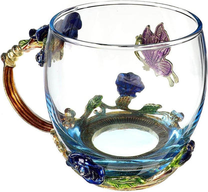 CrystalRose - Luksuriøst blå rose krystall krus med matchende skje