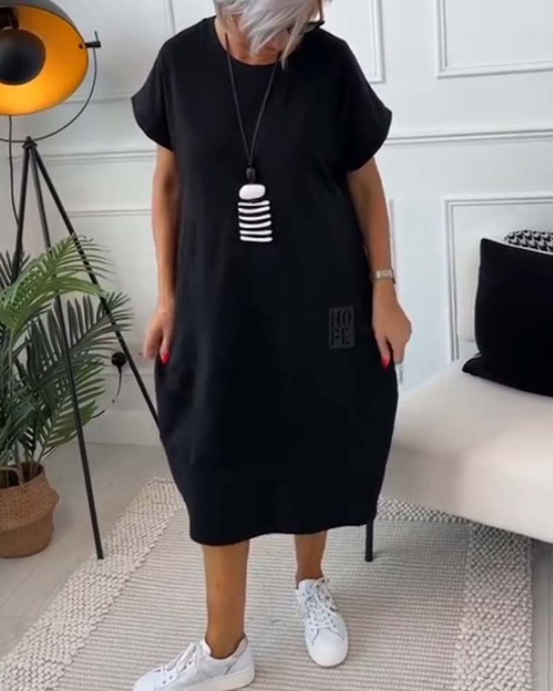 Janice - Casual A linje kjole med korte ermer og sidelommer