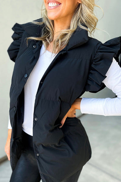 Mila - Vest med høy krage, knappelukking og volangermer