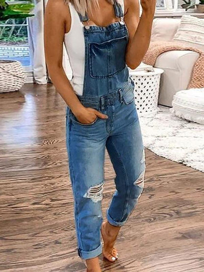 Adeline - Stilig jumpsuit i denim med slitne detaljer