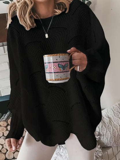 Lina - Løs Strikkegenser med Rund Hals og Komfortable Lanternemansjetter