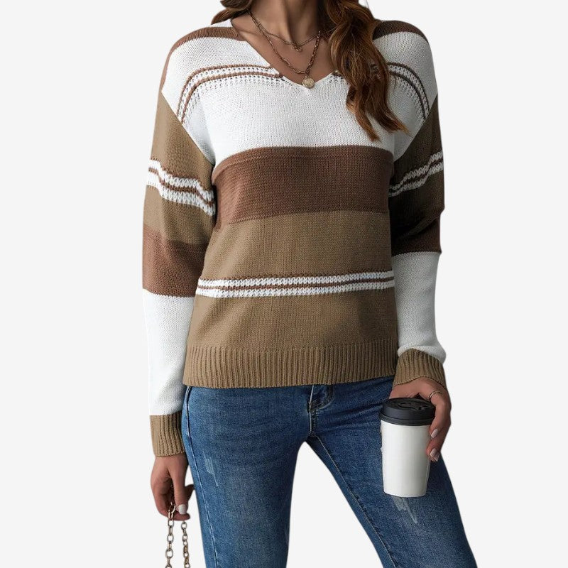 Nadia – Genser med V-hals lange ermer og ribbede kanter