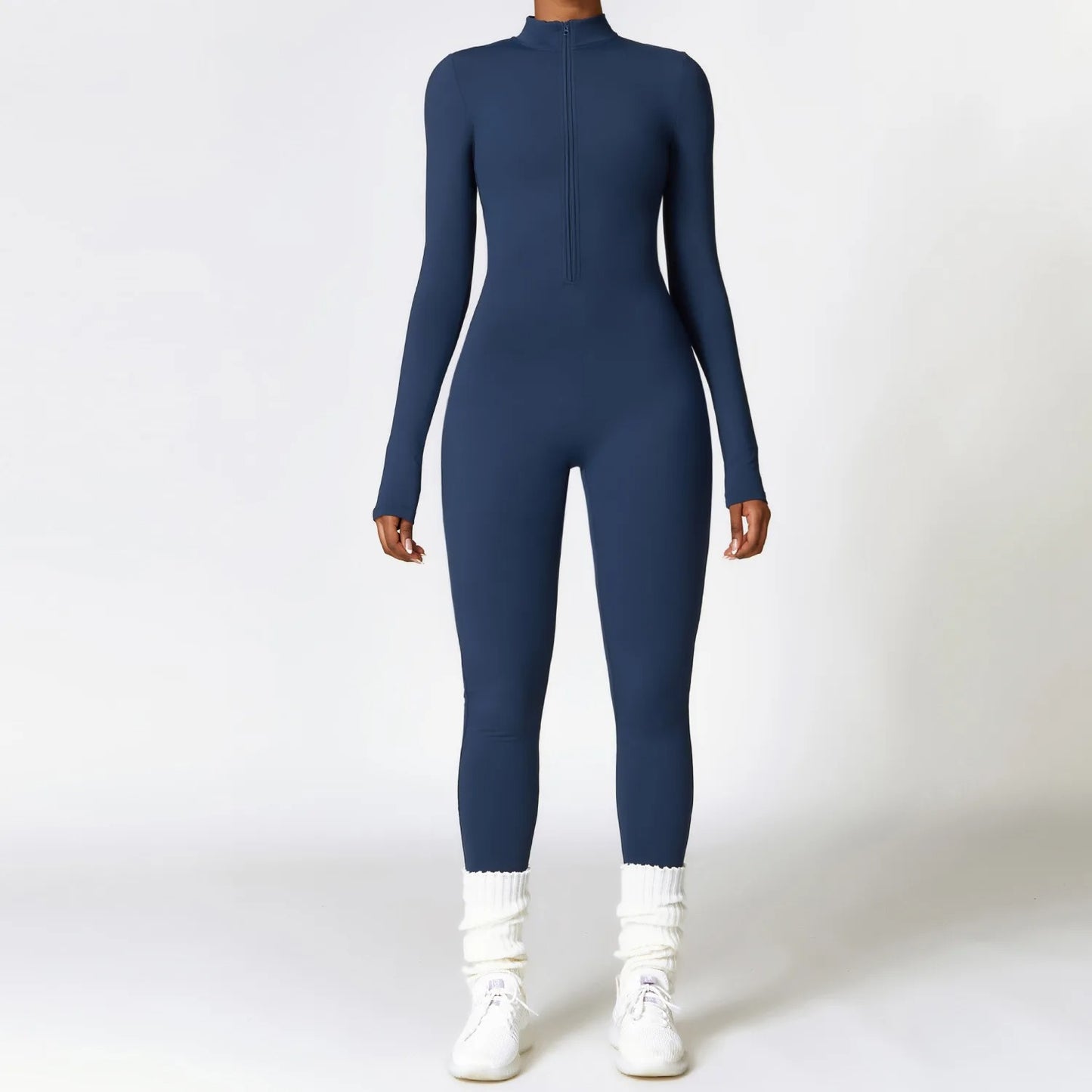 Stephanie - Langermet jumpsuit med høy hals og glidelås lukking