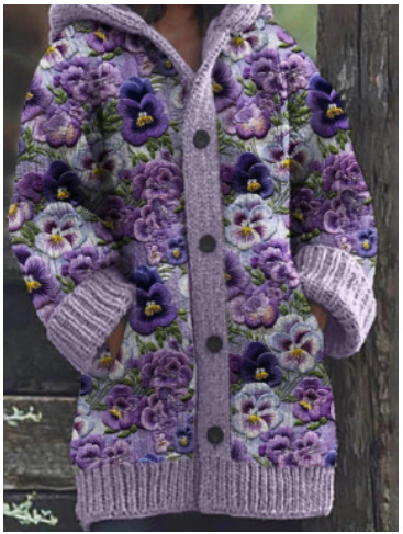 Lina - Unikt Mønster Langermet Hettegenser med Knapp og Lommer