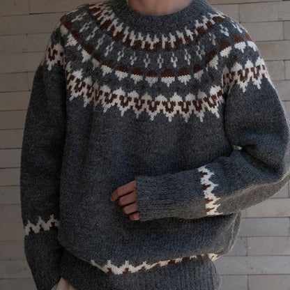 Lina - Slim Fit Fair Isle Genser med Ribbestrikkede Ermer