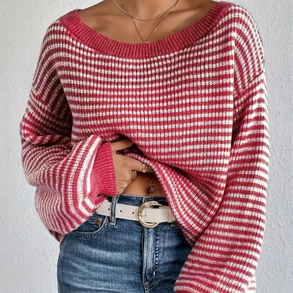 Laura - Langermet genser uten skuldre med stripete mønster