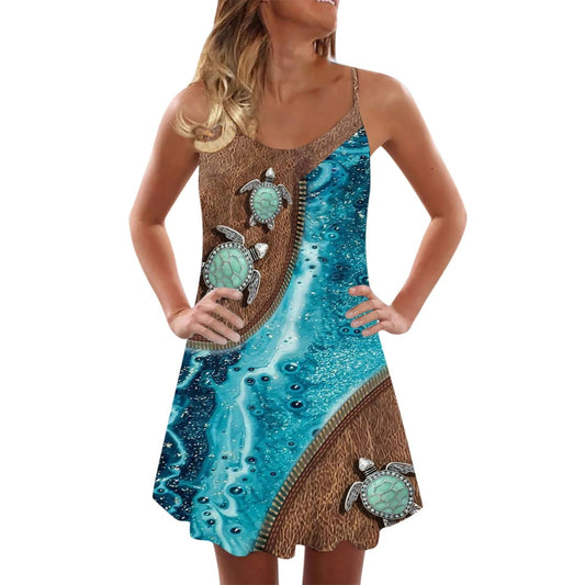 OceanGlow - Sleeveless top with turtle print and adjustable straps
