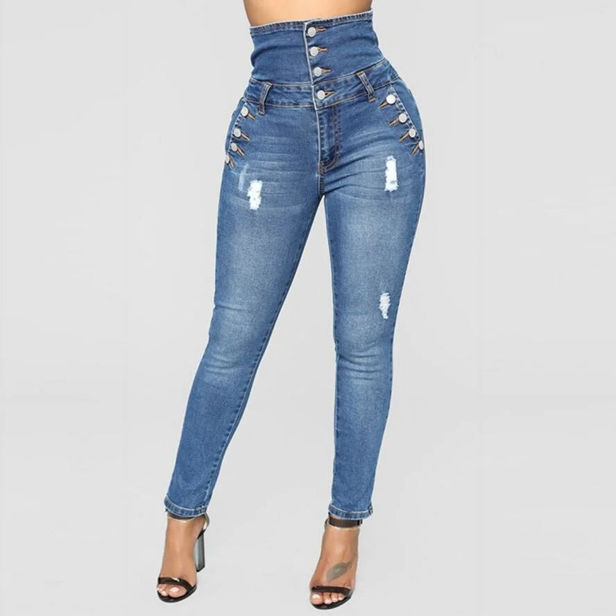 Sophie - Denimbukse med høy midje og smigrende smal passform