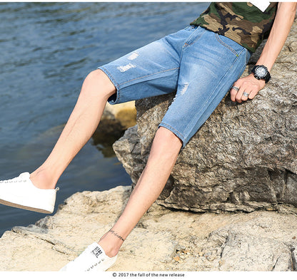 Mason - Perforerte denimshorts med knappegylf og løs passform