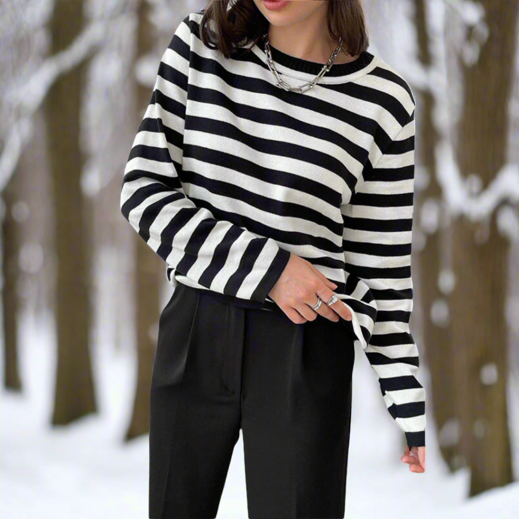 Olivia - Stripete sweatshirt med rund hals og lange ermer