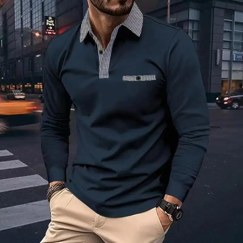 Luca - Langermet skjorte med klassisk houndstooth-mønster for en raffinert stil